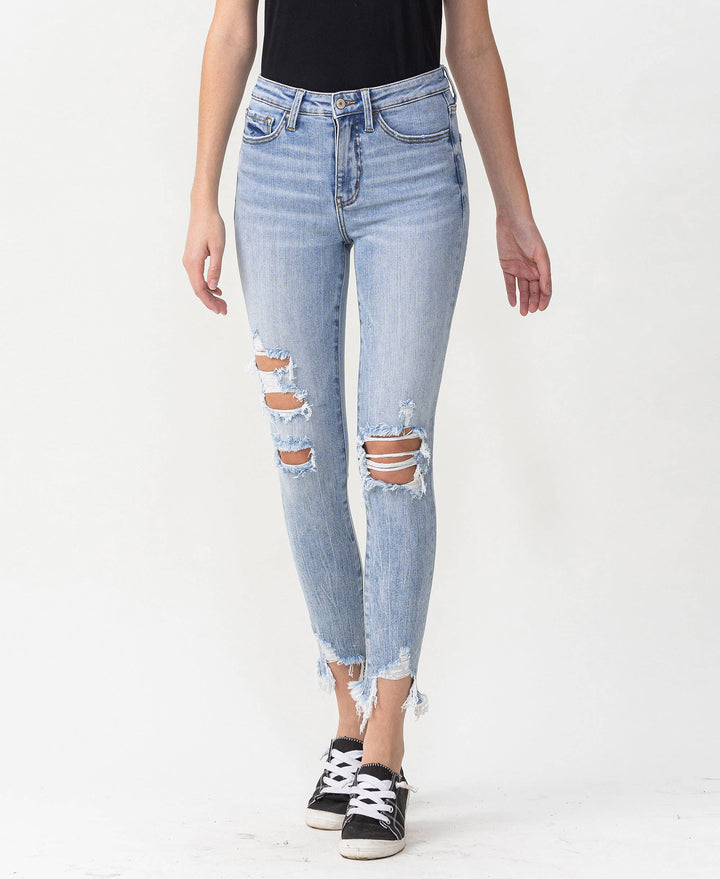 HIGH RISE DISTRESSED ANKLE SKINNY JEANS