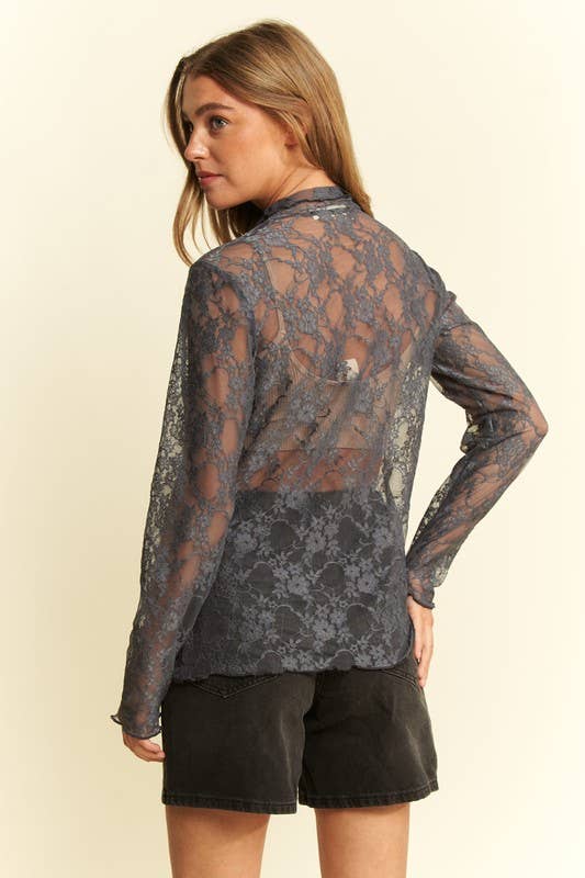 Floral Print Lace Long Sleeve Top KRT1739