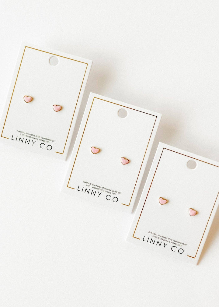 Screwback Stud Earrings - Nora Heart Pink
