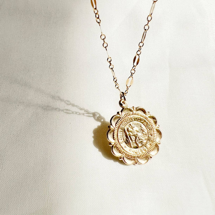 Traveler Saint Christopher Religious Necklace Gold Filled
