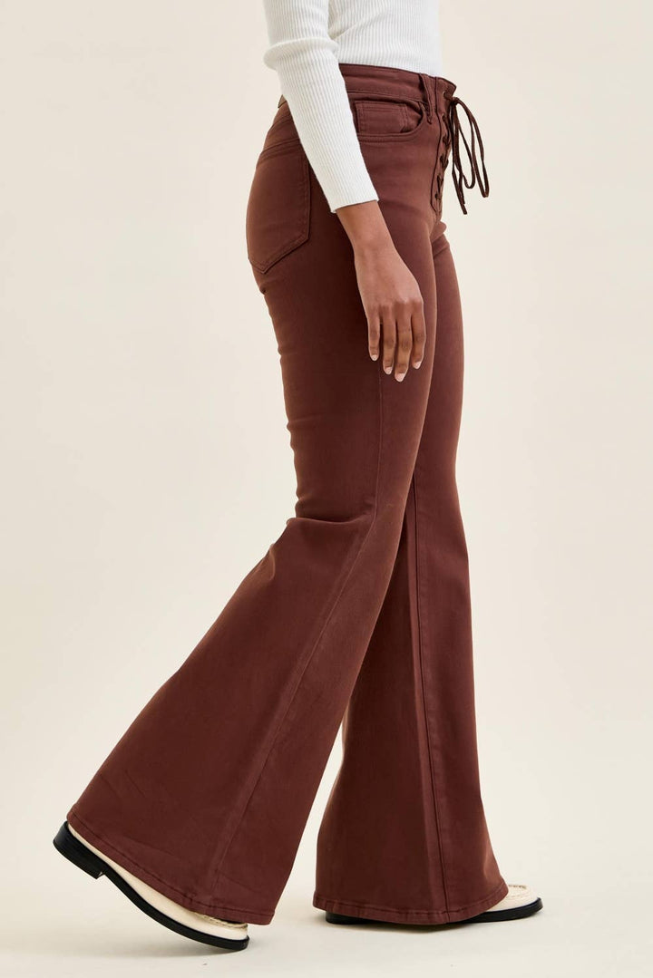 HW JAQUELINE Flare w/ Lace Up C Cocoa Brown