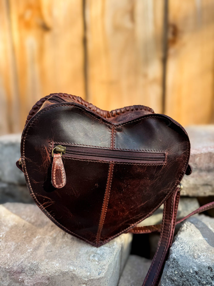 Sunflower Sweetheart Crossbody | Tooled Leather &amp; Cowhide Heart Purse
