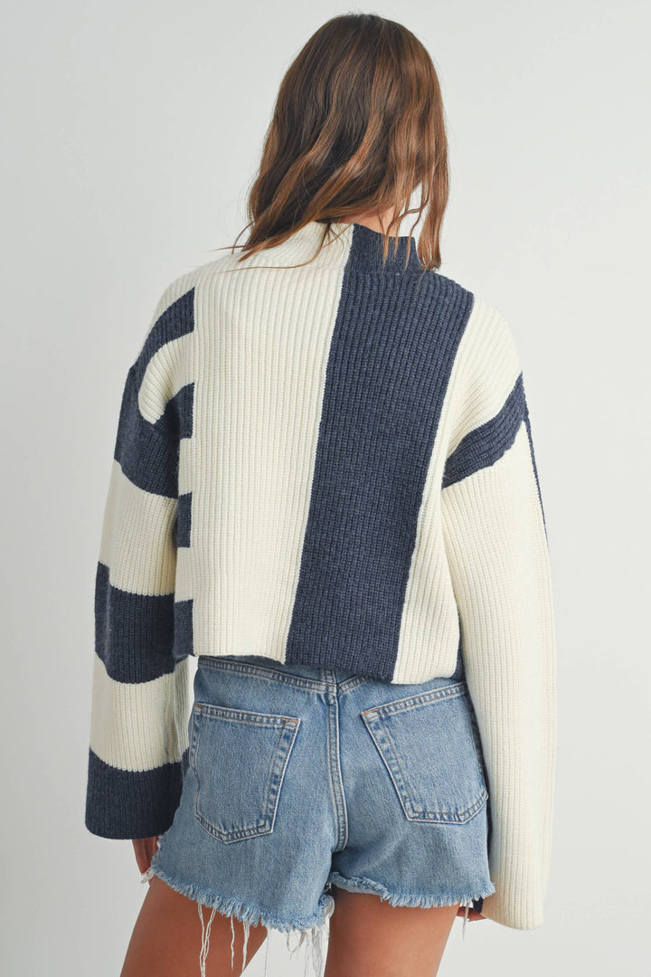 Color Block Mock Turtleneck Sweater