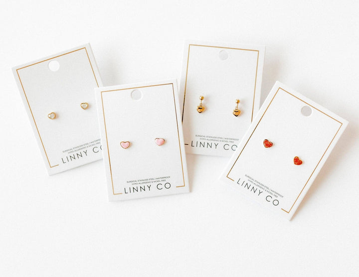 Screwback Stud Earrings - Nora Heart Pink