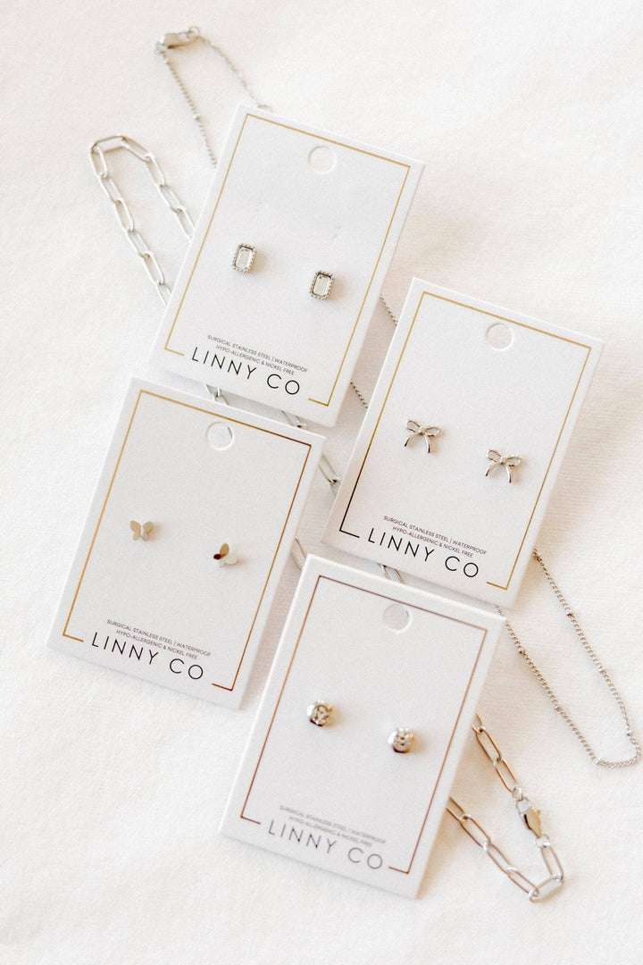 Screwback Stud Earrings - Sadie Bow Silver