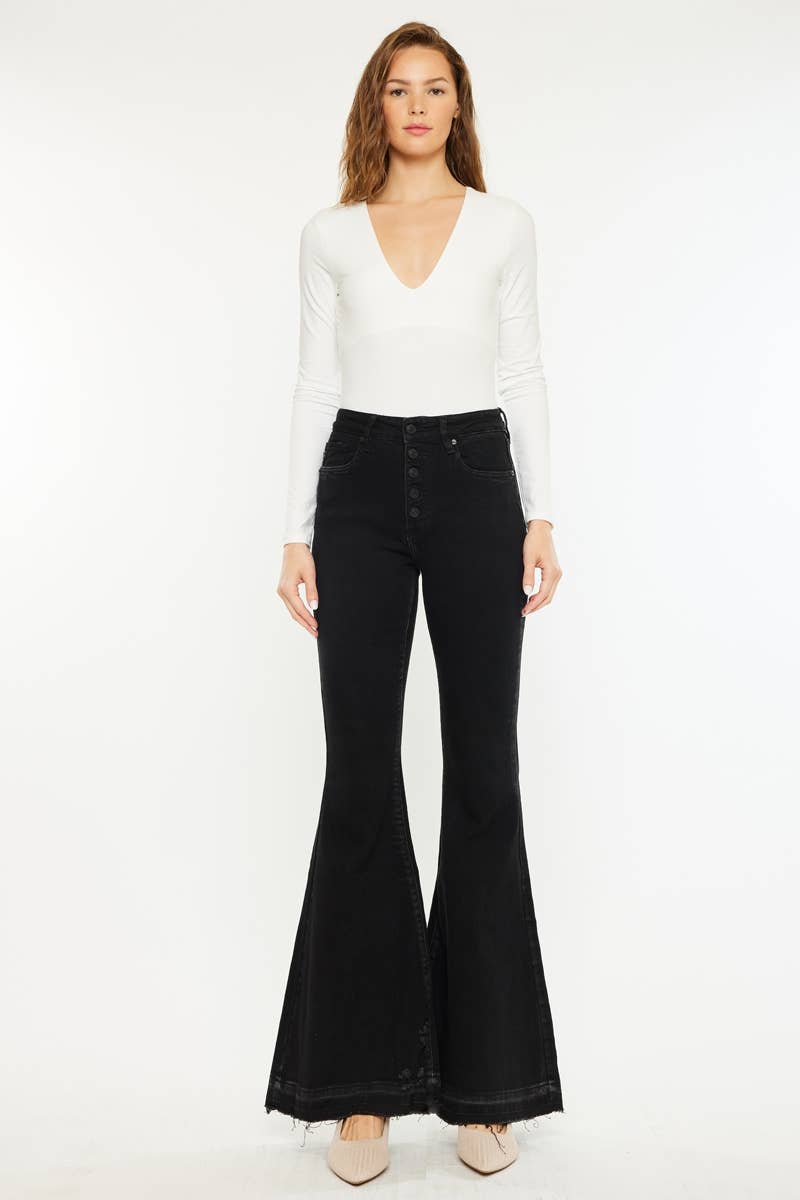 HIGH RISE FRAYED HEM SUPER FLARE JEANS-KC3020BK