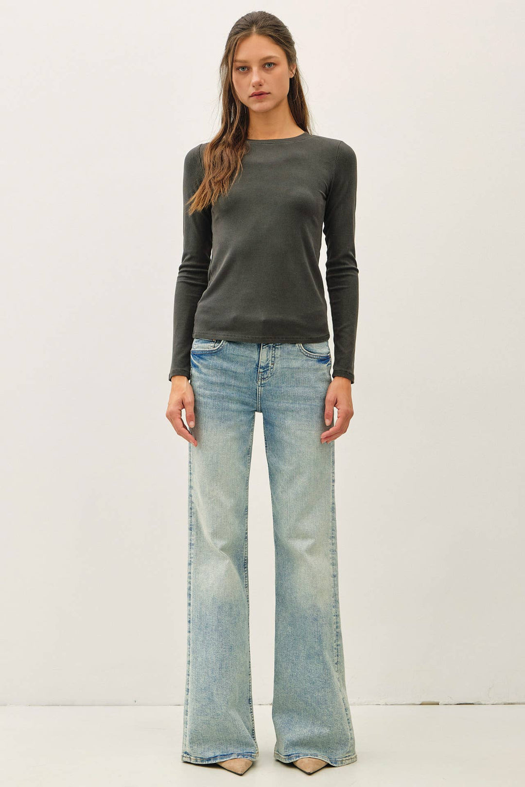 RIBBED CREWNECK LONGSLEEVE BASIC TOP