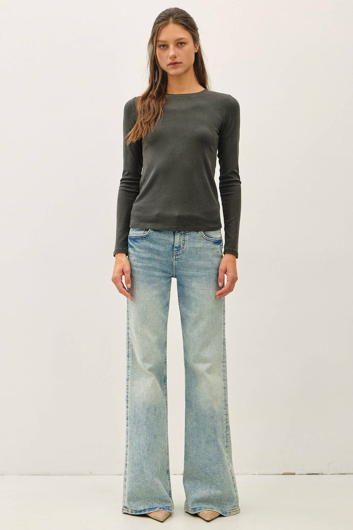 RIBBED CREWNECK LONGSLEEVE BASIC TOP