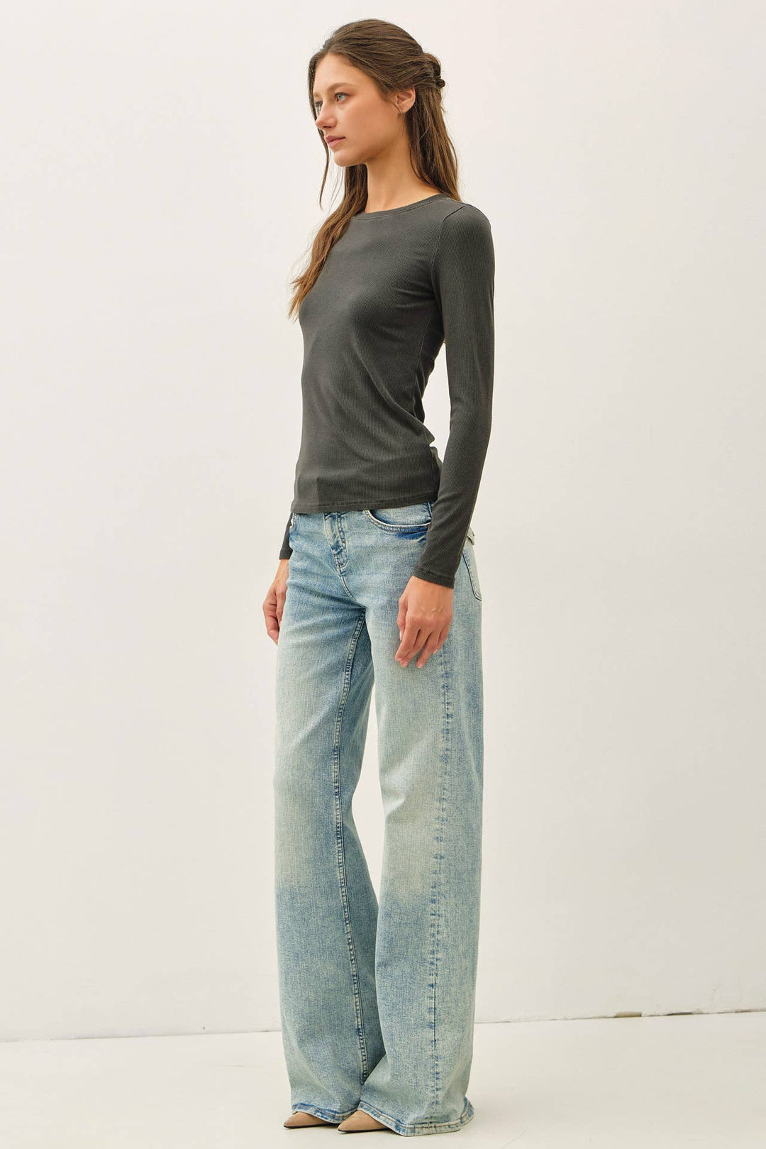RIBBED CREWNECK LONGSLEEVE BASIC TOP