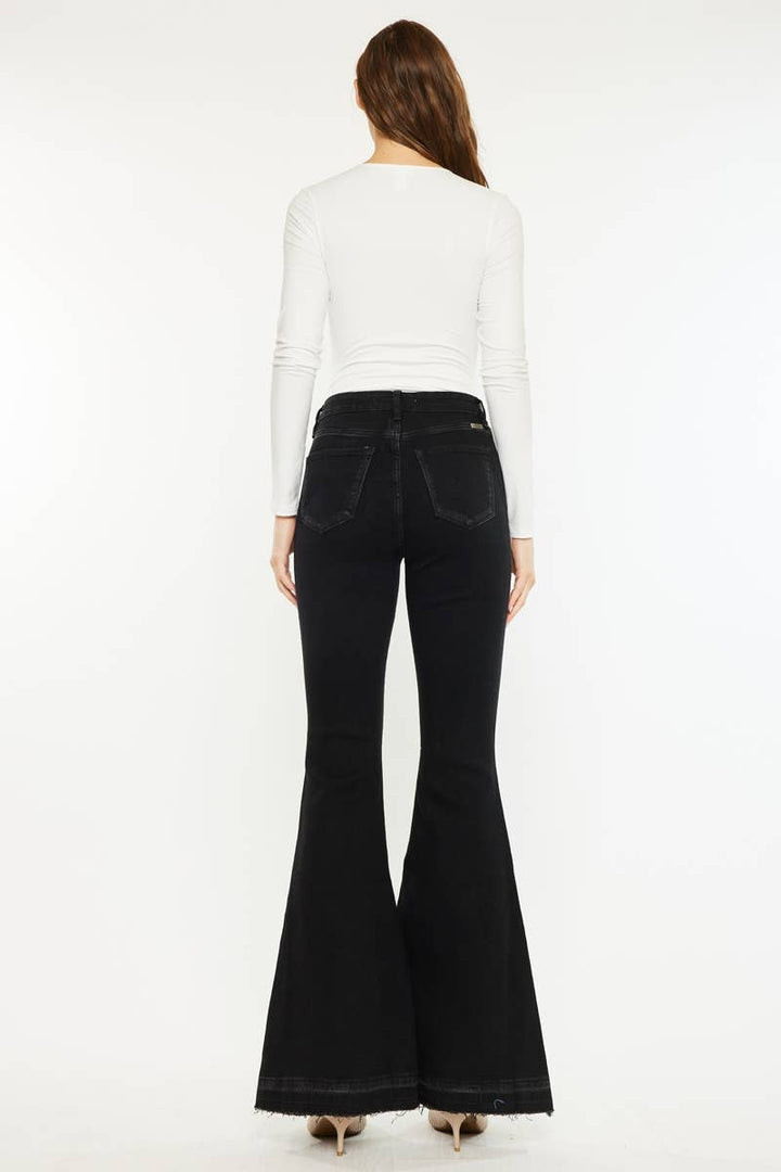 HIGH RISE FRAYED HEM SUPER FLARE JEANS-KC3020BK