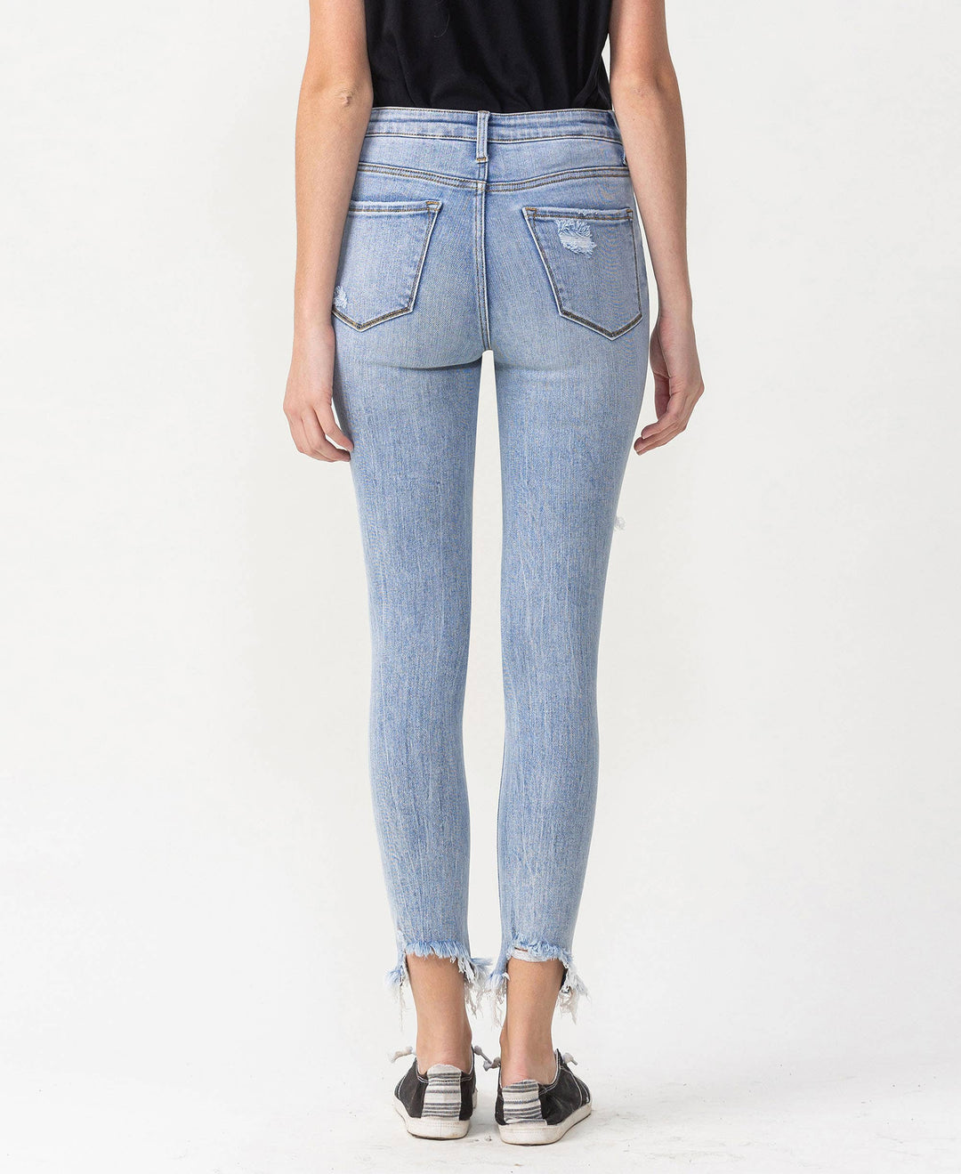 HIGH RISE DISTRESSED ANKLE SKINNY JEANS