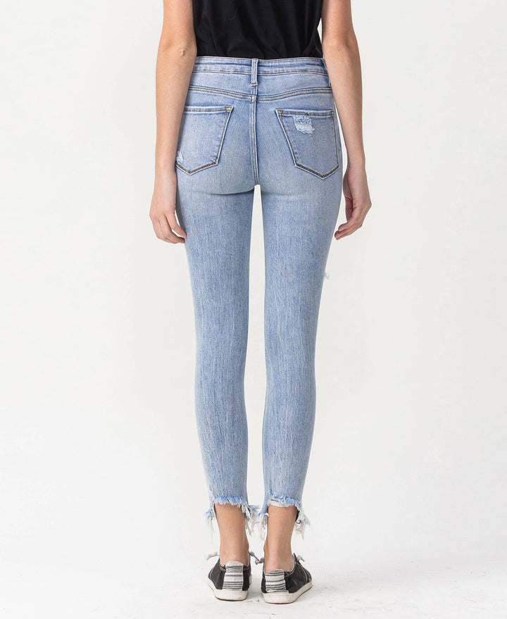 HIGH RISE DISTRESSED ANKLE SKINNY JEANS