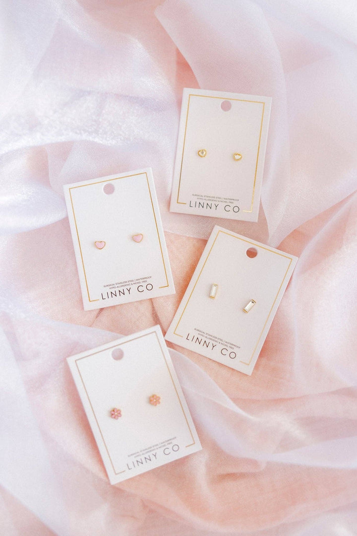 Screwback Stud Earrings - Nora Heart Pink