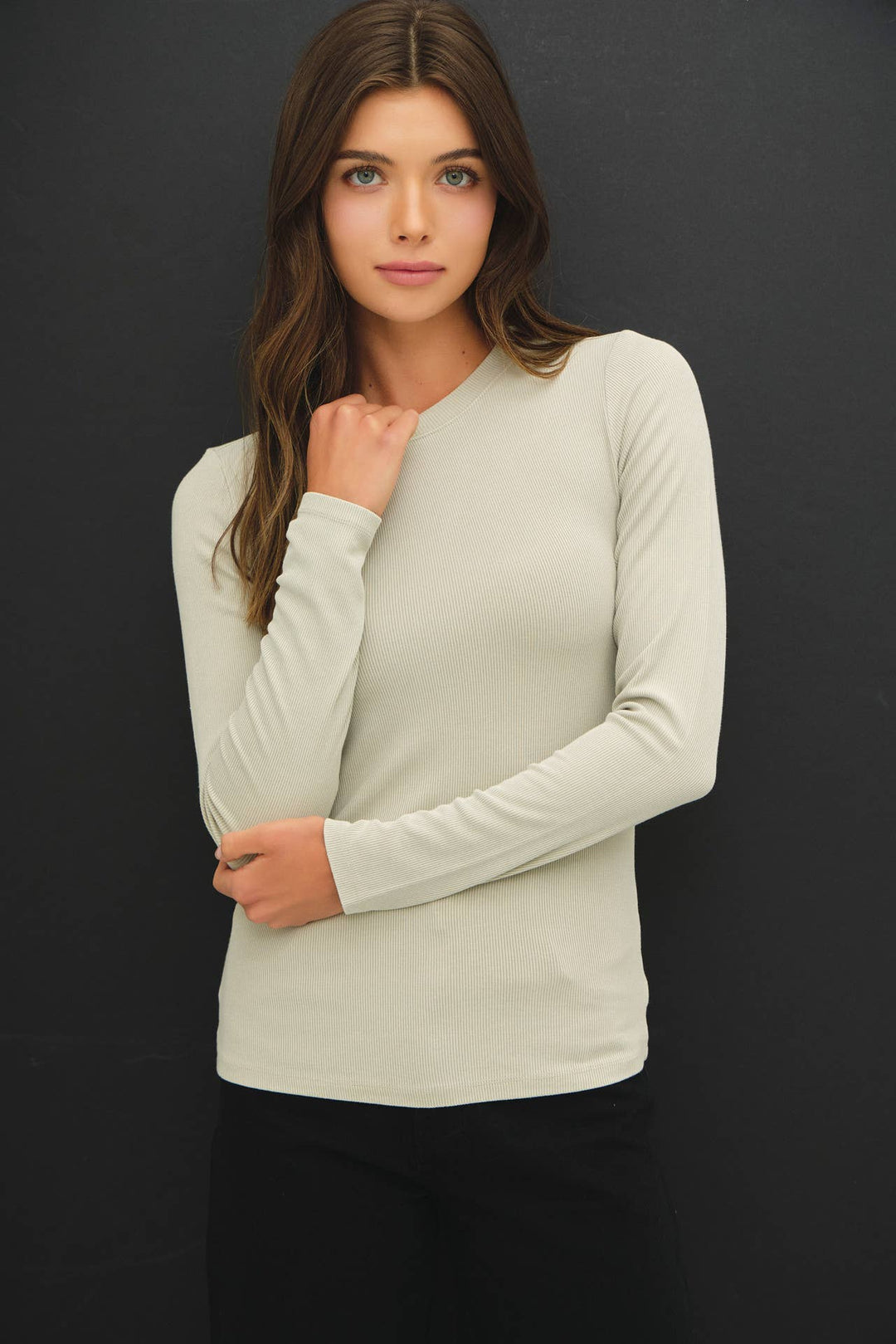 RIBBED CREWNECK LONGSLEEVE BASIC TOP