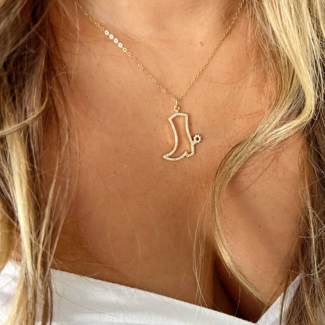 Nashville Cowboy Boot Bachelorette Necklace Gold Filled