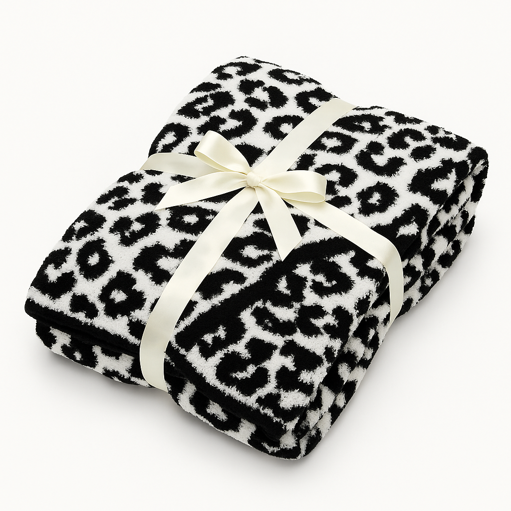 Luxe Leopard Throw Blanket - Black &amp; White Leopard