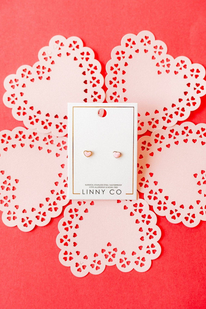 Screwback Stud Earrings - Nora Heart Pink