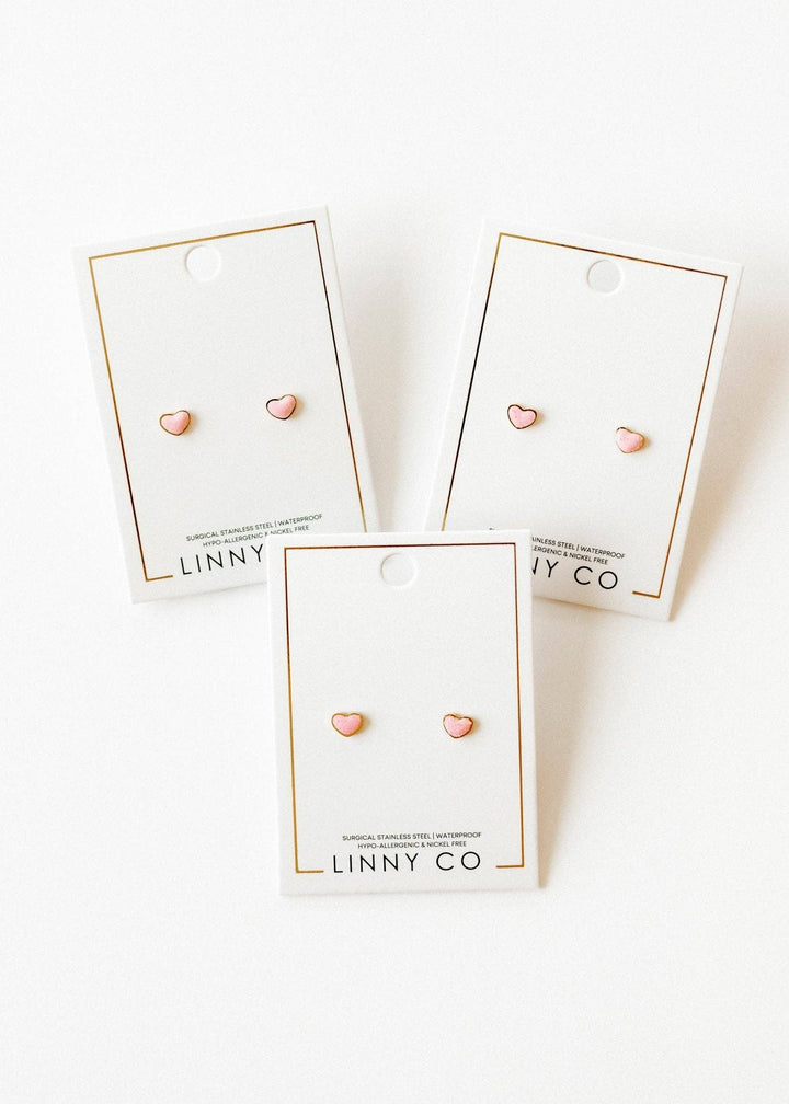 Screwback Stud Earrings - Nora Heart Pink