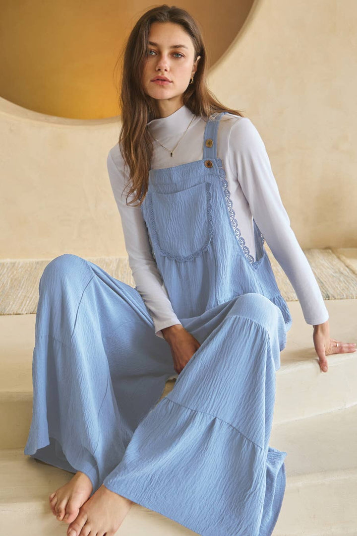 Solid Airflow Tired Wide Leg Overall Jumpsuit