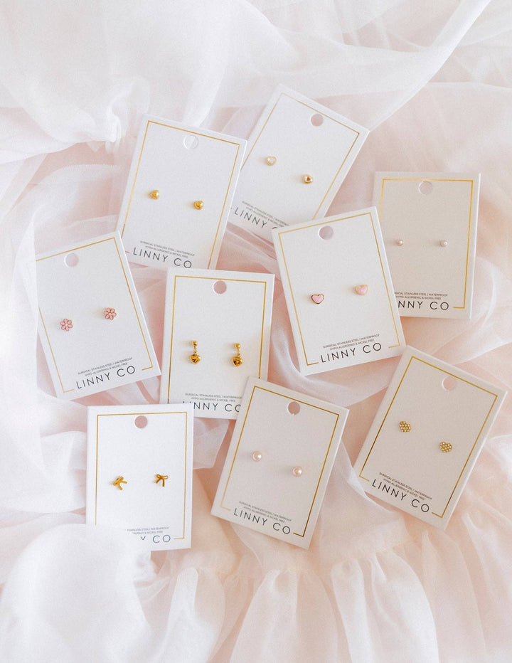 Screwback Stud Earrings - Nora Heart Pink