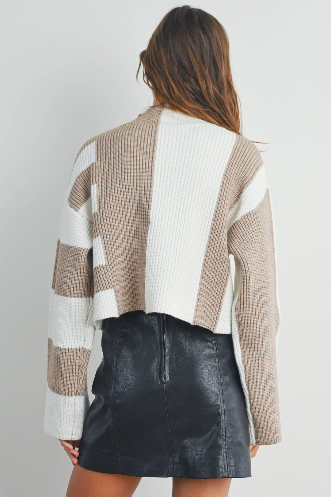 Color Block Mock Turtleneck Sweater