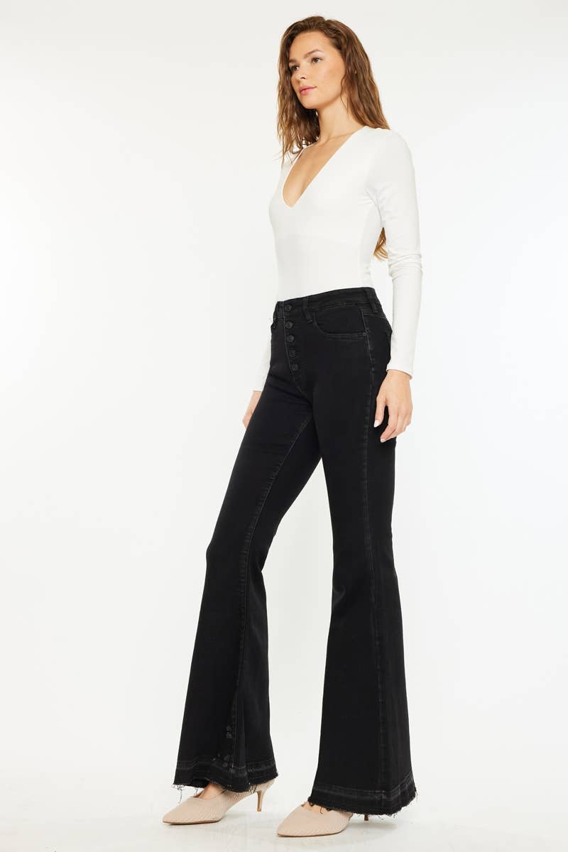 HIGH RISE FRAYED HEM SUPER FLARE JEANS-KC3020BK