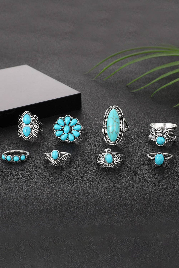 Green Vintage Western Turquoise 8-piece Ring Set