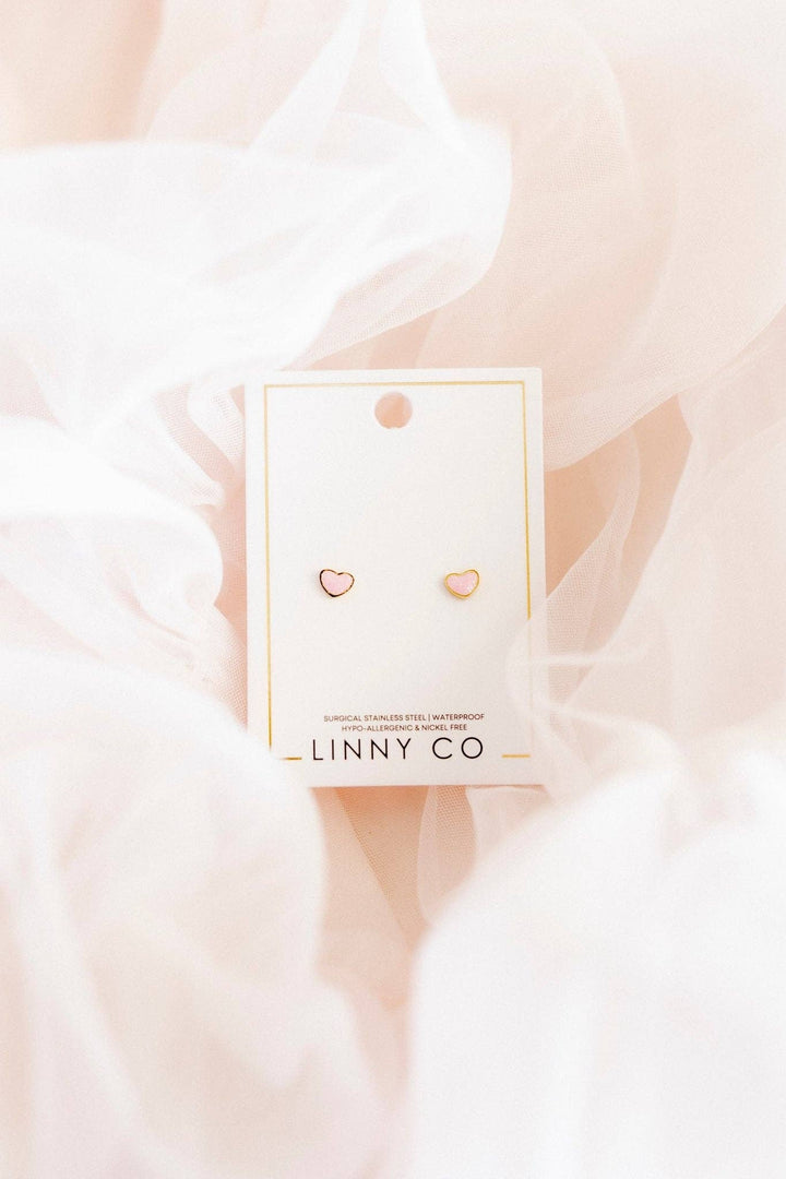 Screwback Stud Earrings - Nora Heart Pink