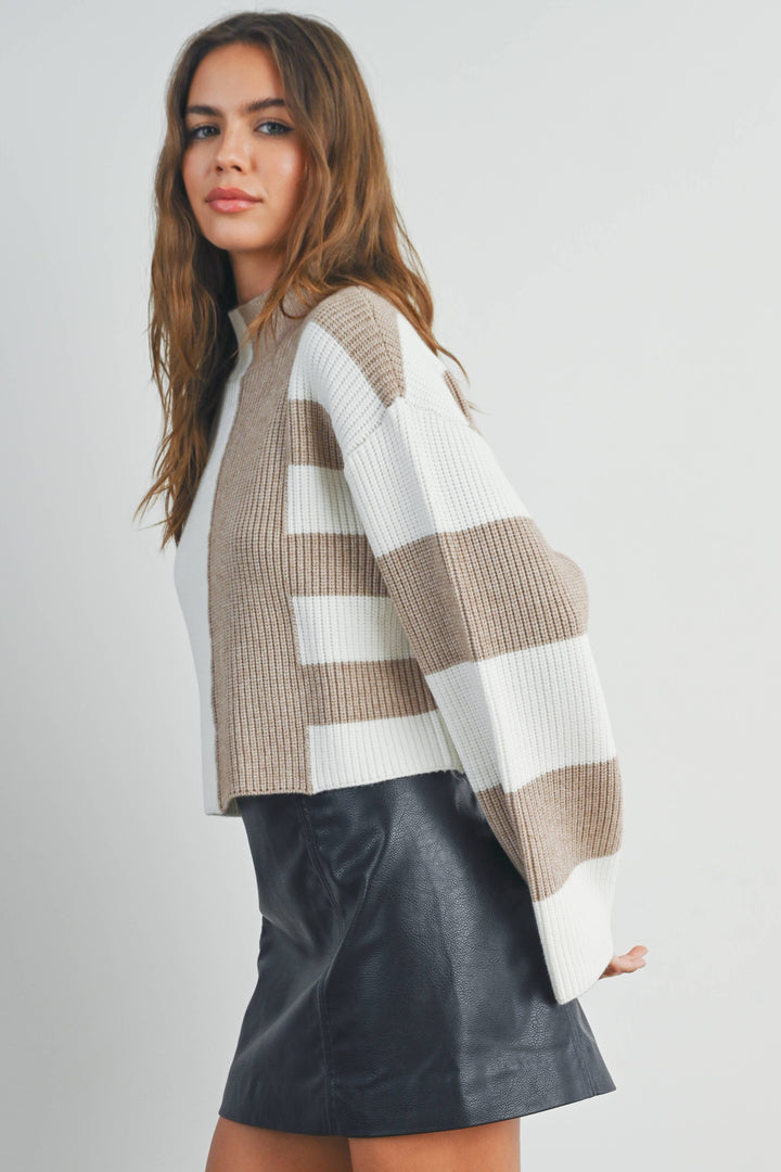 Color Block Mock Turtleneck Sweater