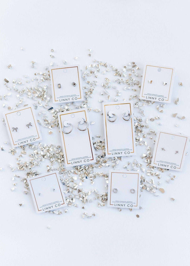 Screwback Stud Earrings - Sadie Bow Silver