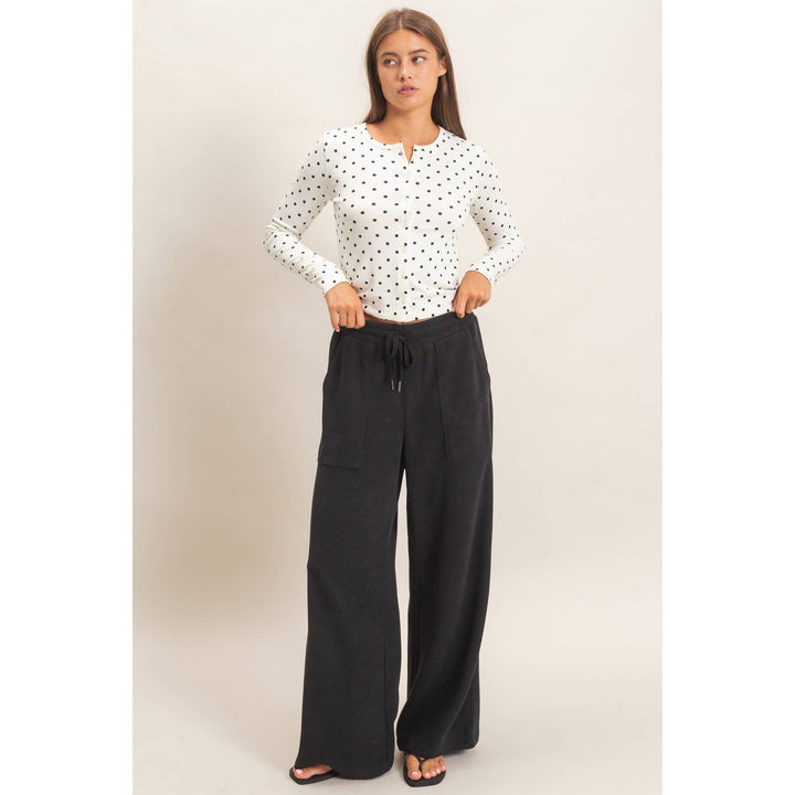 Polka Dot Button Front Long Sleeve Top