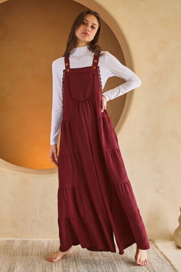 Solid Airflow Tired Wide Leg Overall Jumpsuit