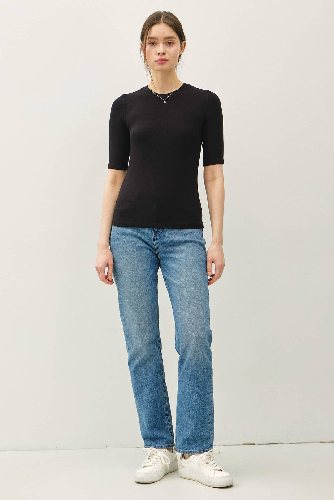 MODAL CLASSIC RIBBED CREWNECK SHORT SLEEVE TOP