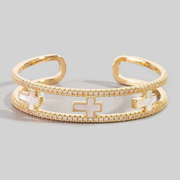 Pave Double Row Cross Cuff Bracelet