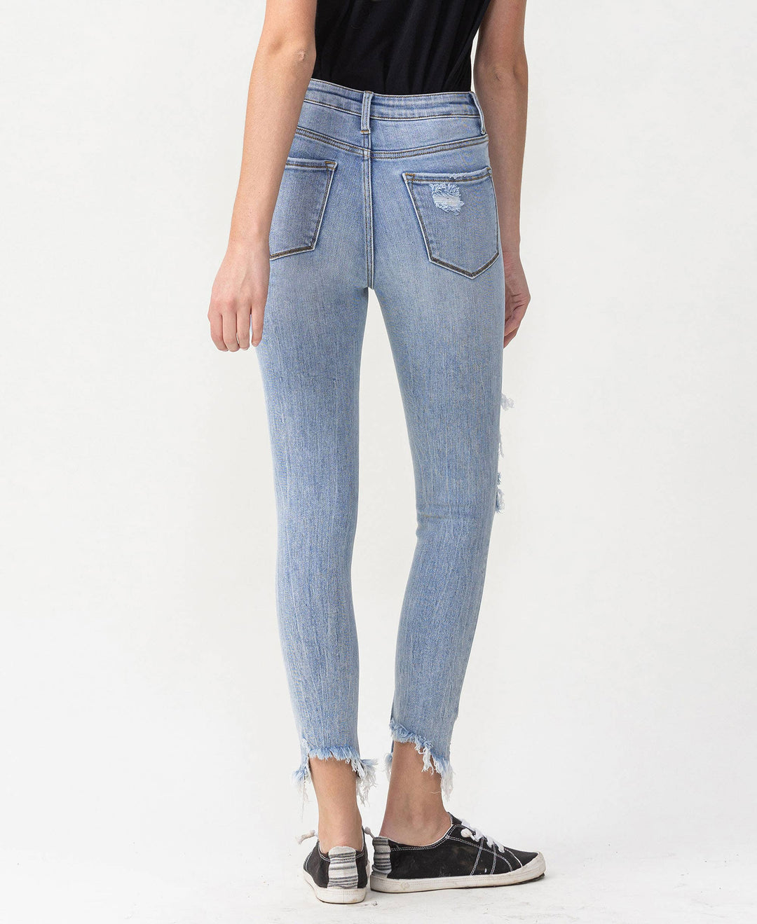 HIGH RISE DISTRESSED ANKLE SKINNY JEANS