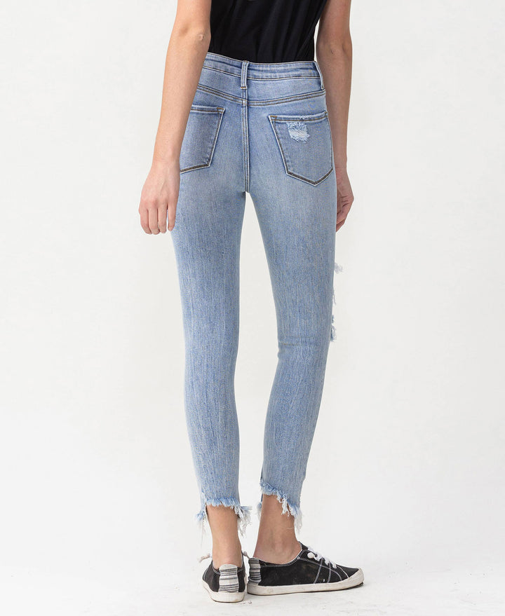 HIGH RISE DISTRESSED ANKLE SKINNY JEANS