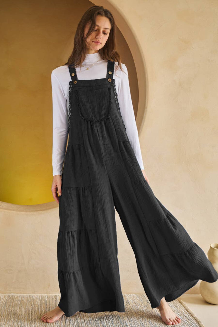 Solid Airflow Tired Wide Leg Overall Jumpsuit