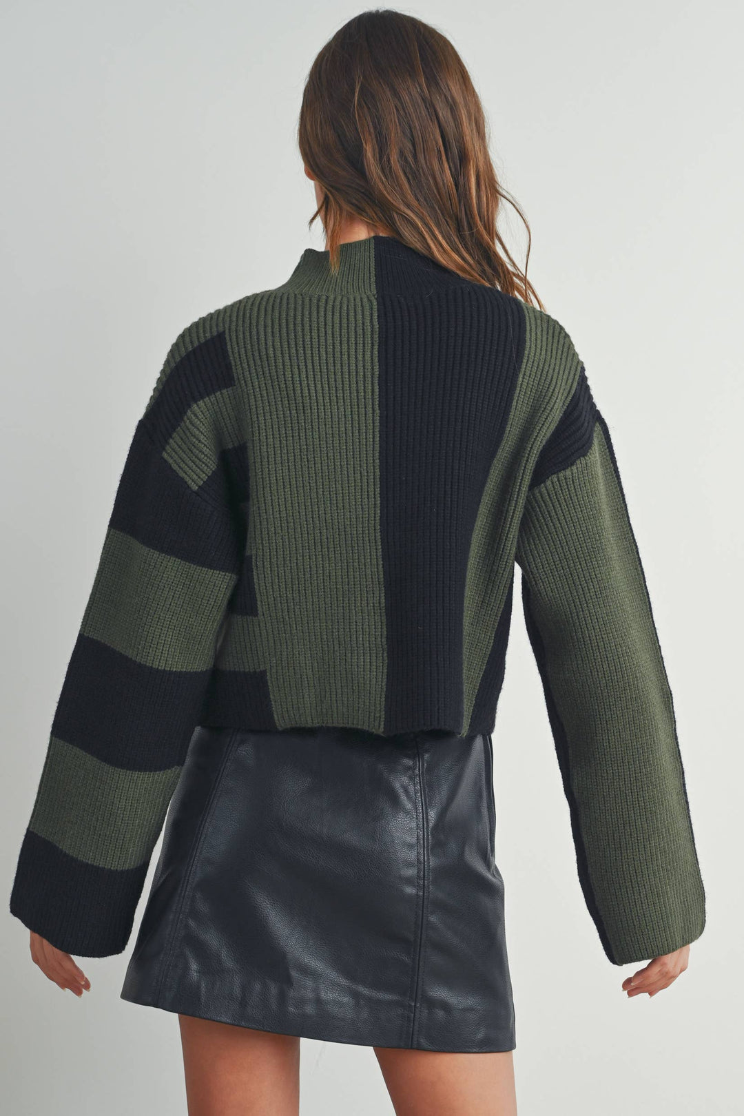 Color Block Mock Turtleneck Sweater