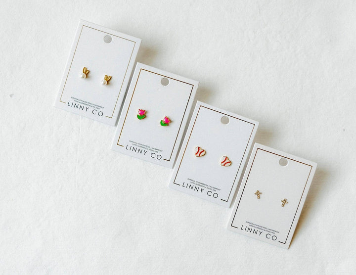 Screwback Stud Earrings - Baseball Gold