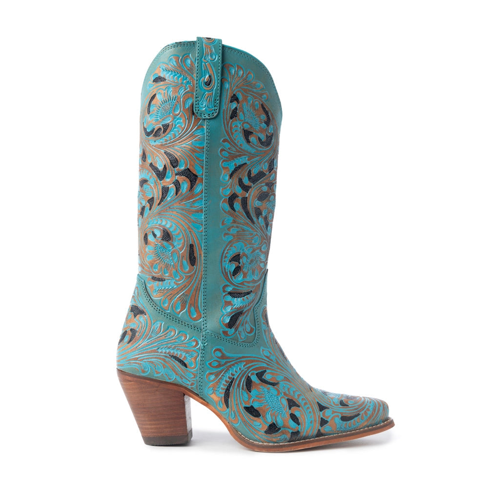 Myra Turquoise Hand-Tooled Kasiopeah Boots