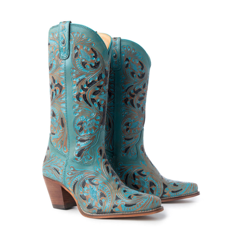 Myra Turquoise Hand-Tooled Kasiopeah Boots