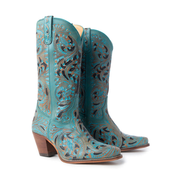 Myra Turquoise Hand-Tooled Kasiopeah Boots
