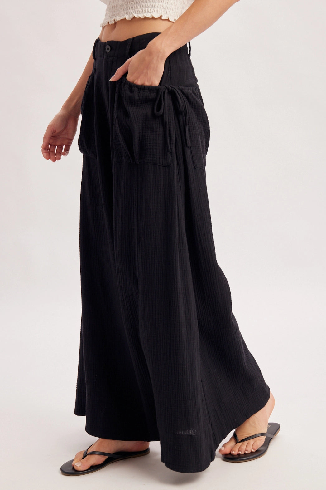 BluIvy Drawstring Patch Pockets Wide Leg Pants