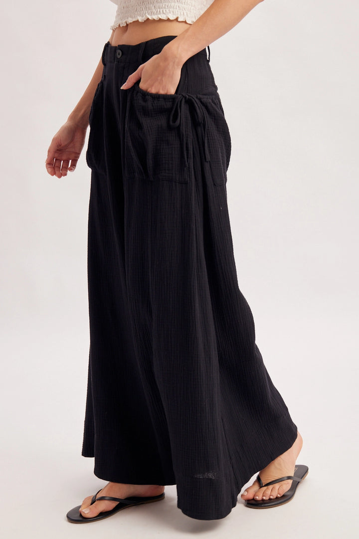 BluIvy Drawstring Patch Pockets Wide Leg Pants