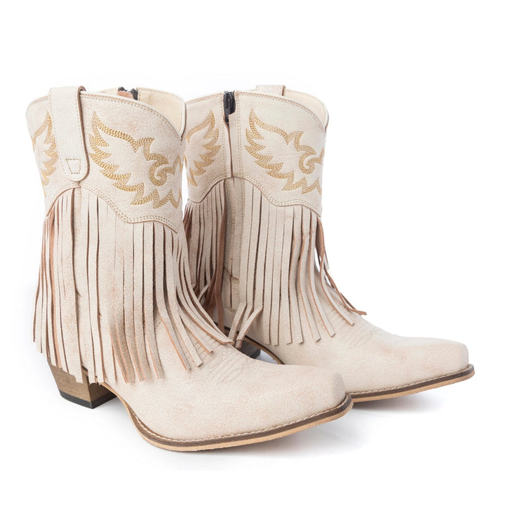 Myra - Cream Fringe Booties