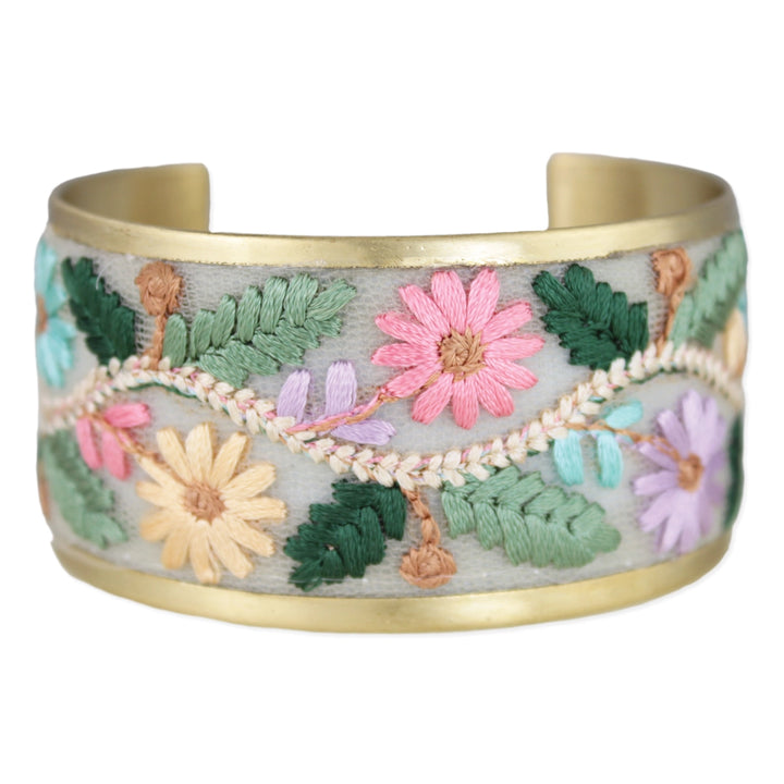 Floral Vines Embroidered Cuff Bracelet