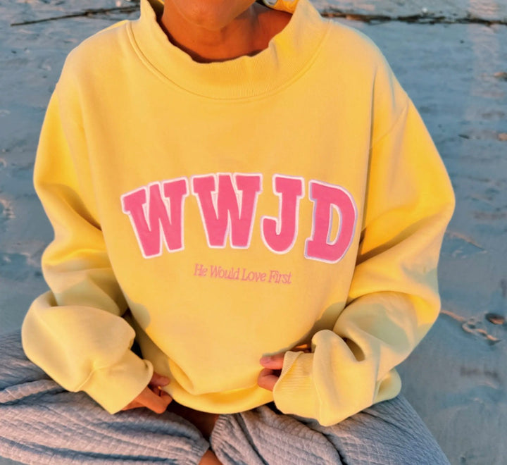 WWJD Butter Yellow Mock Neck