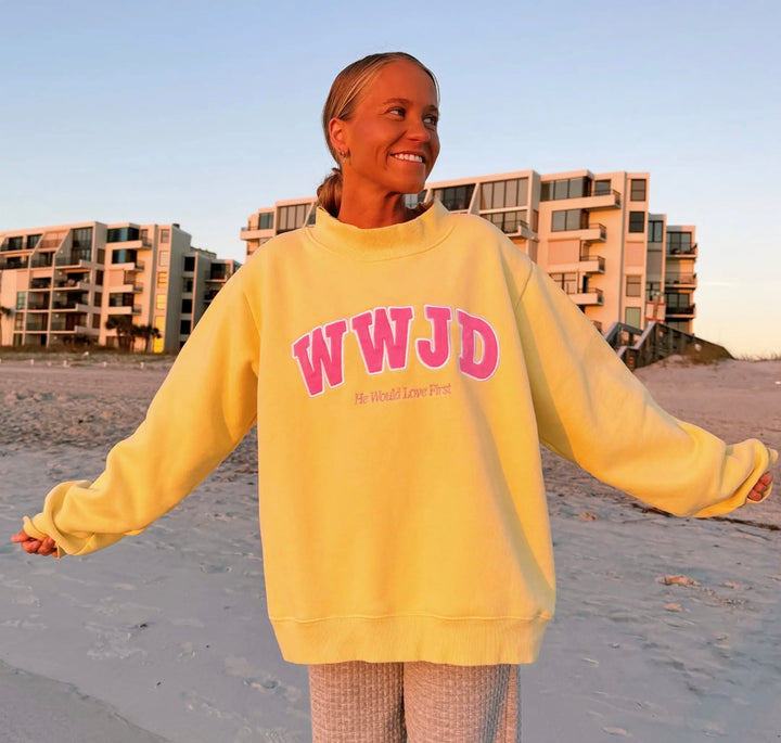 WWJD Butter Yellow Mock Neck