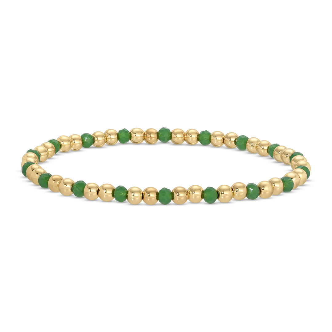 4mm Bead &amp; Crystal Stretch Bracelets - Green