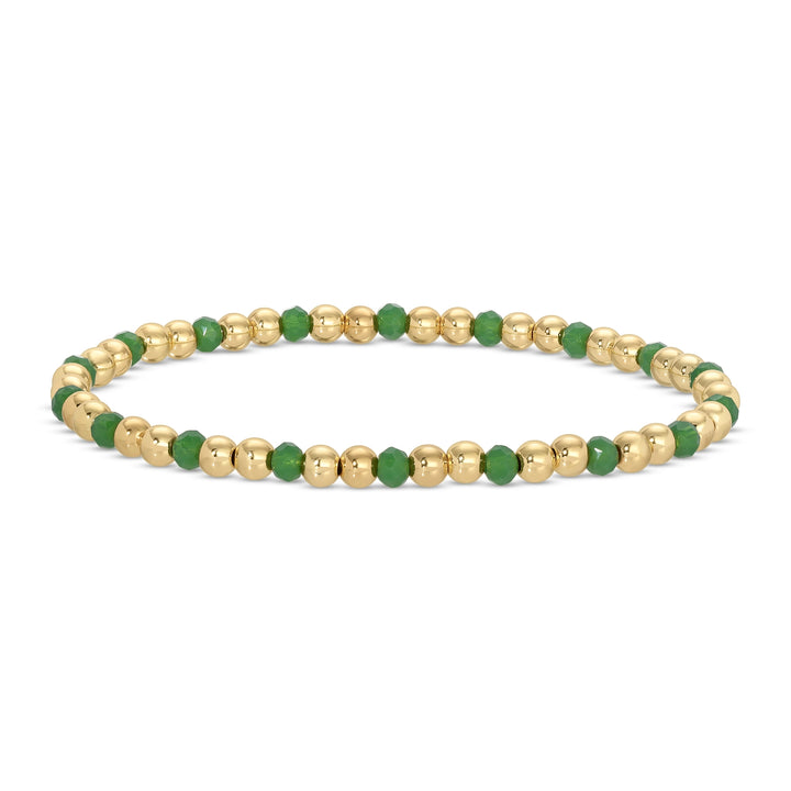 4mm Bead &amp; Crystal Stretch Bracelets - Green